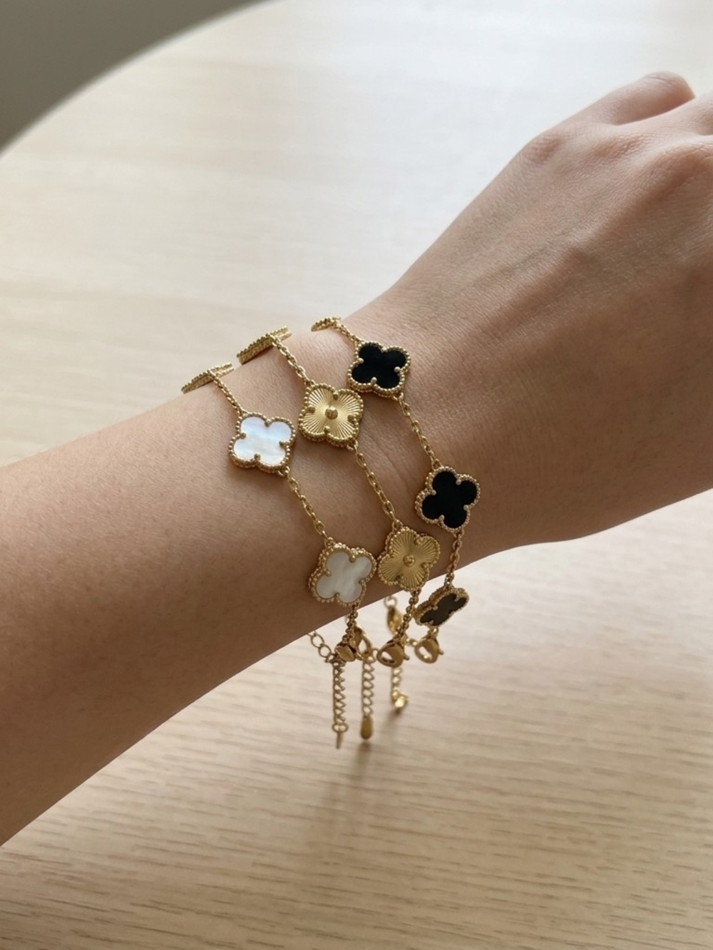 14K Yellow Gold Over Stainless Steel Clover Bracelet Trio